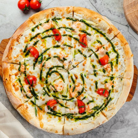 Пицца с креветками